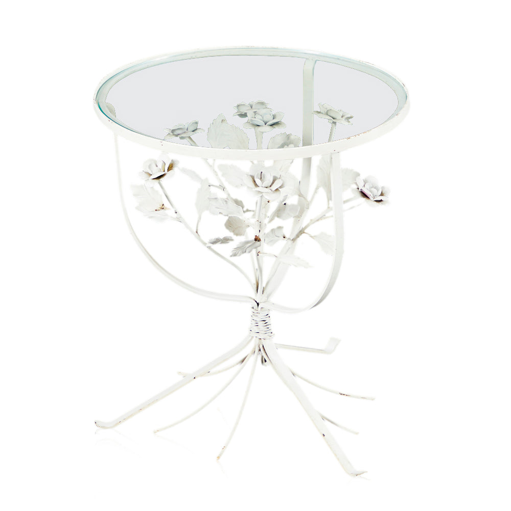 White Flower Metal Side Table