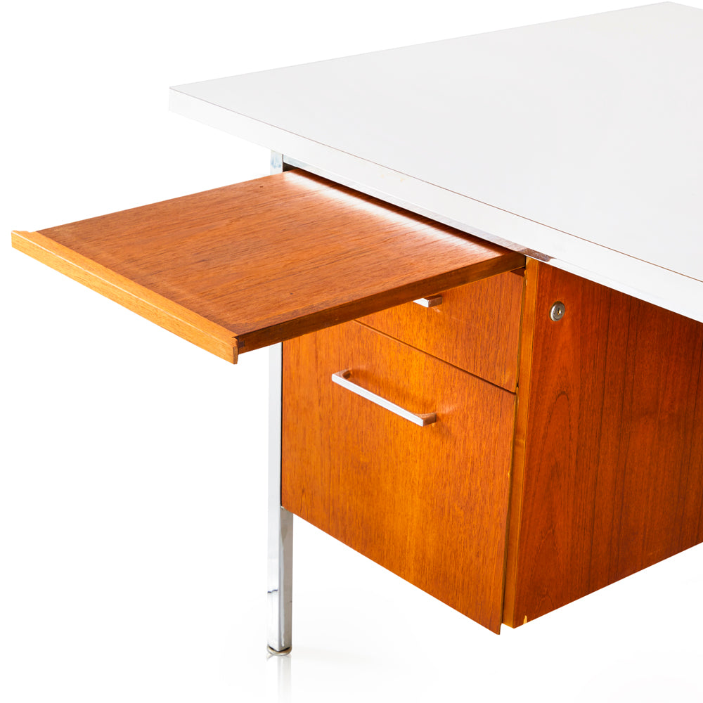 White Top & Wood Mid Century Office Desk