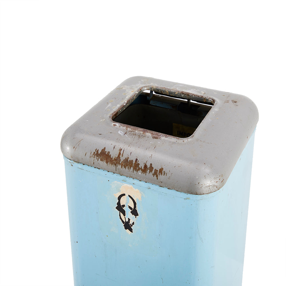 Vintage Blue and Green Metal Trash Cans