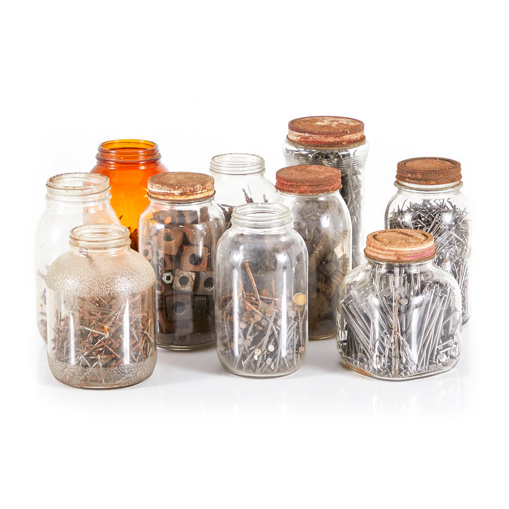 Glass Mason Jars of Rusty Nails