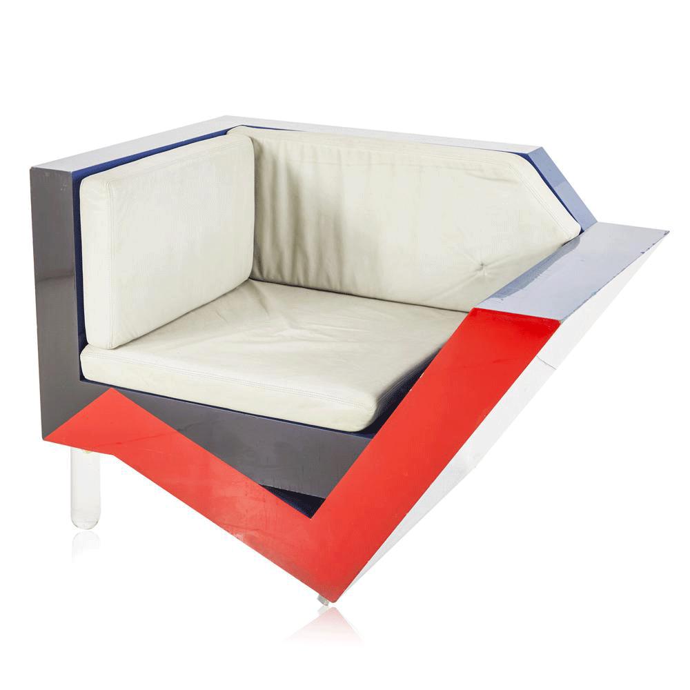 Red Blue & White Memphis Lounge Chair