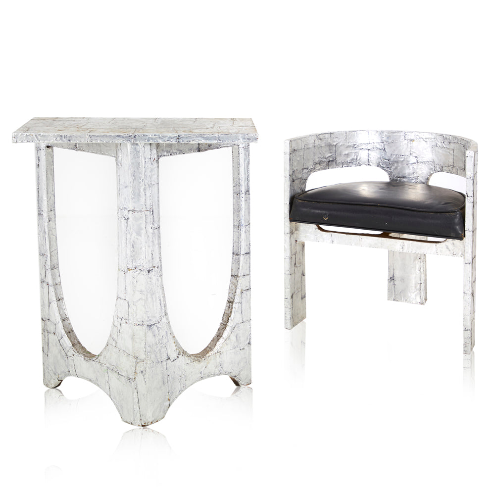 Hammered Silver Chair and Table Set