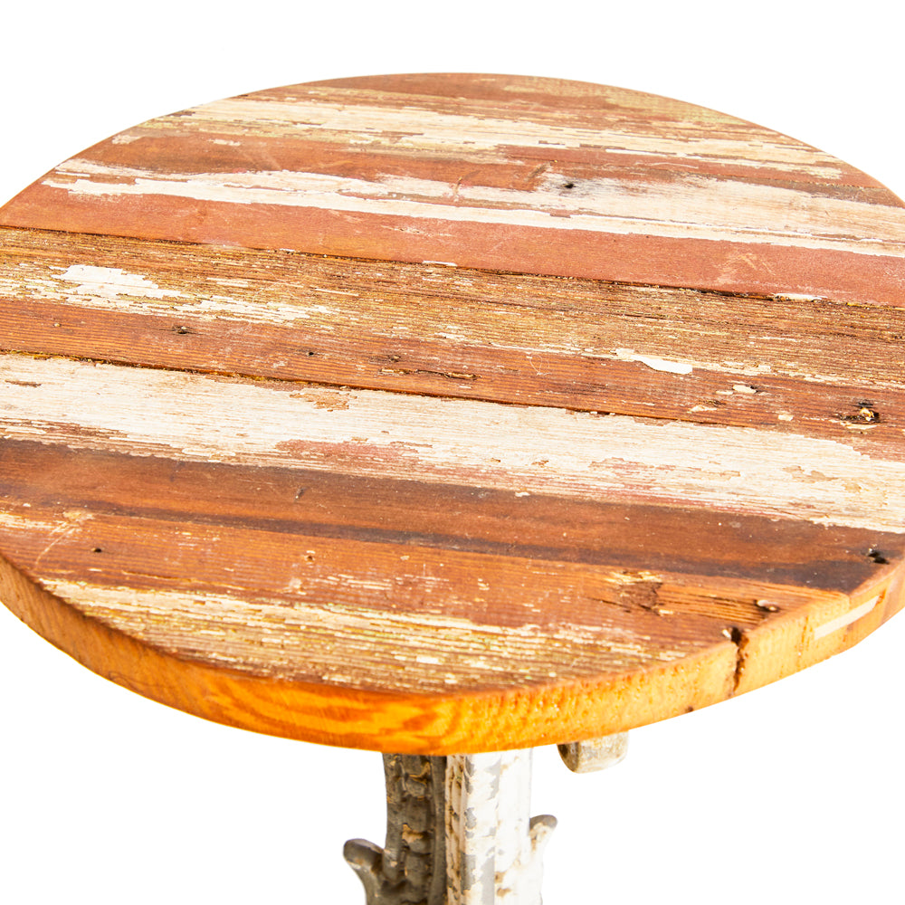 Wood & White Iron Tiny Side Table