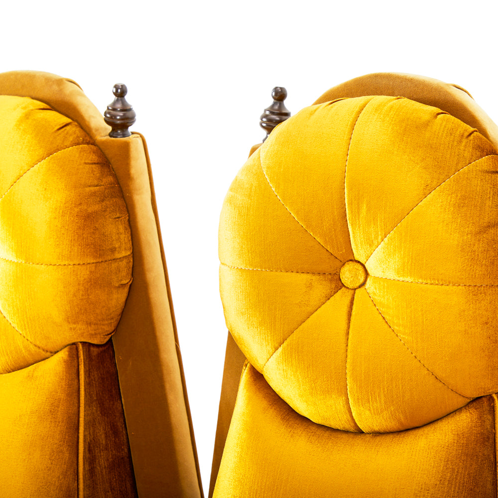 Gold Velvet 70s Tall Back Sectional Sofa