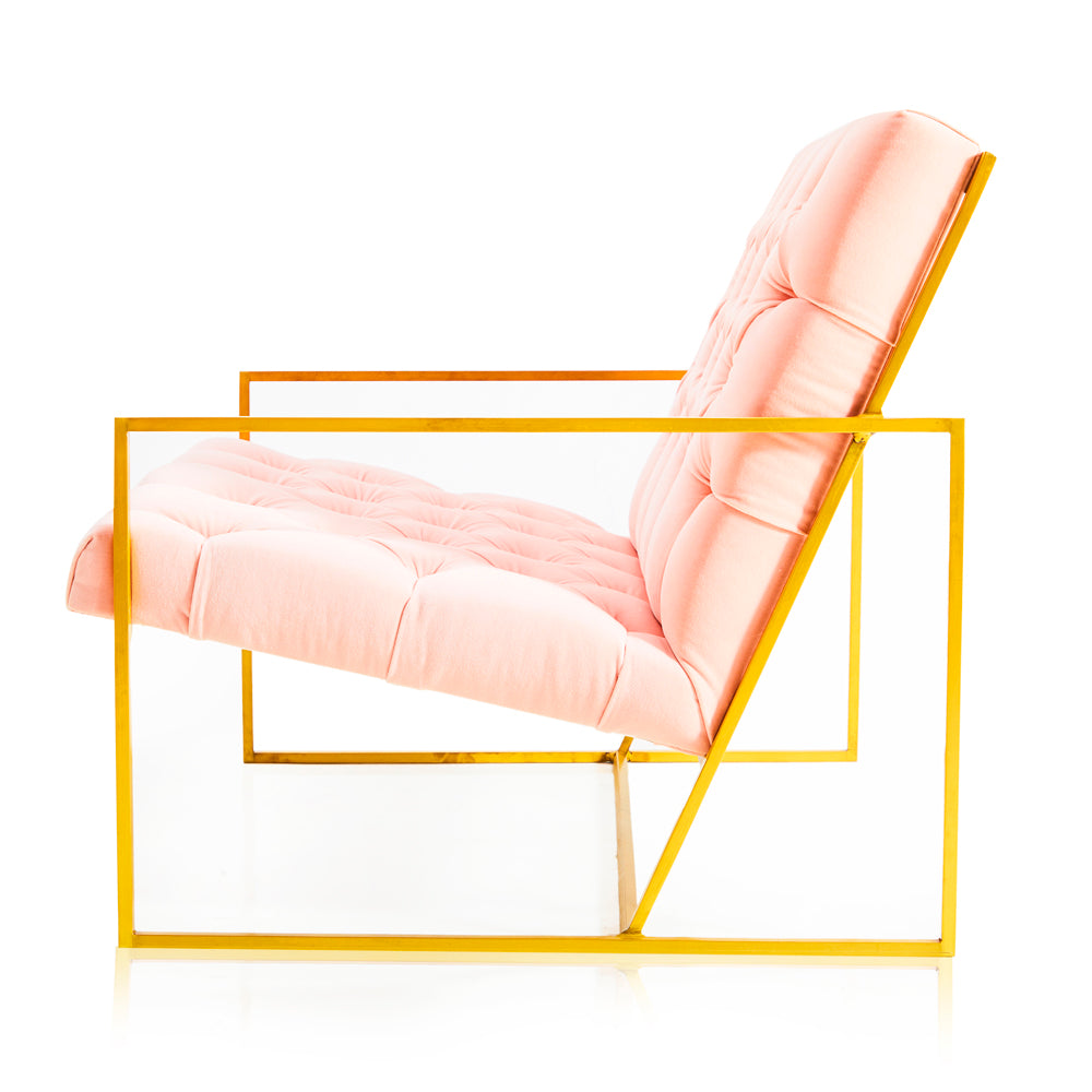 Pink Tufted Gold Frame Lounge Chair