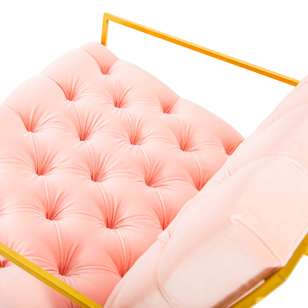 Pink Tufted Gold Frame Lounge Chair