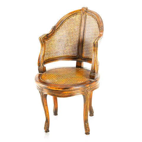 Wood & Cane Vintage Carved Arm Chair