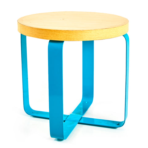 Blue & Light Wood Round Side Table