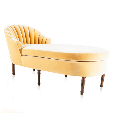 Golden Tan Velvet Clamshell Chaise Lounger