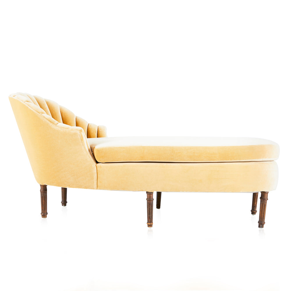 Golden Tan Velvet Clamshell Chaise Lounger
