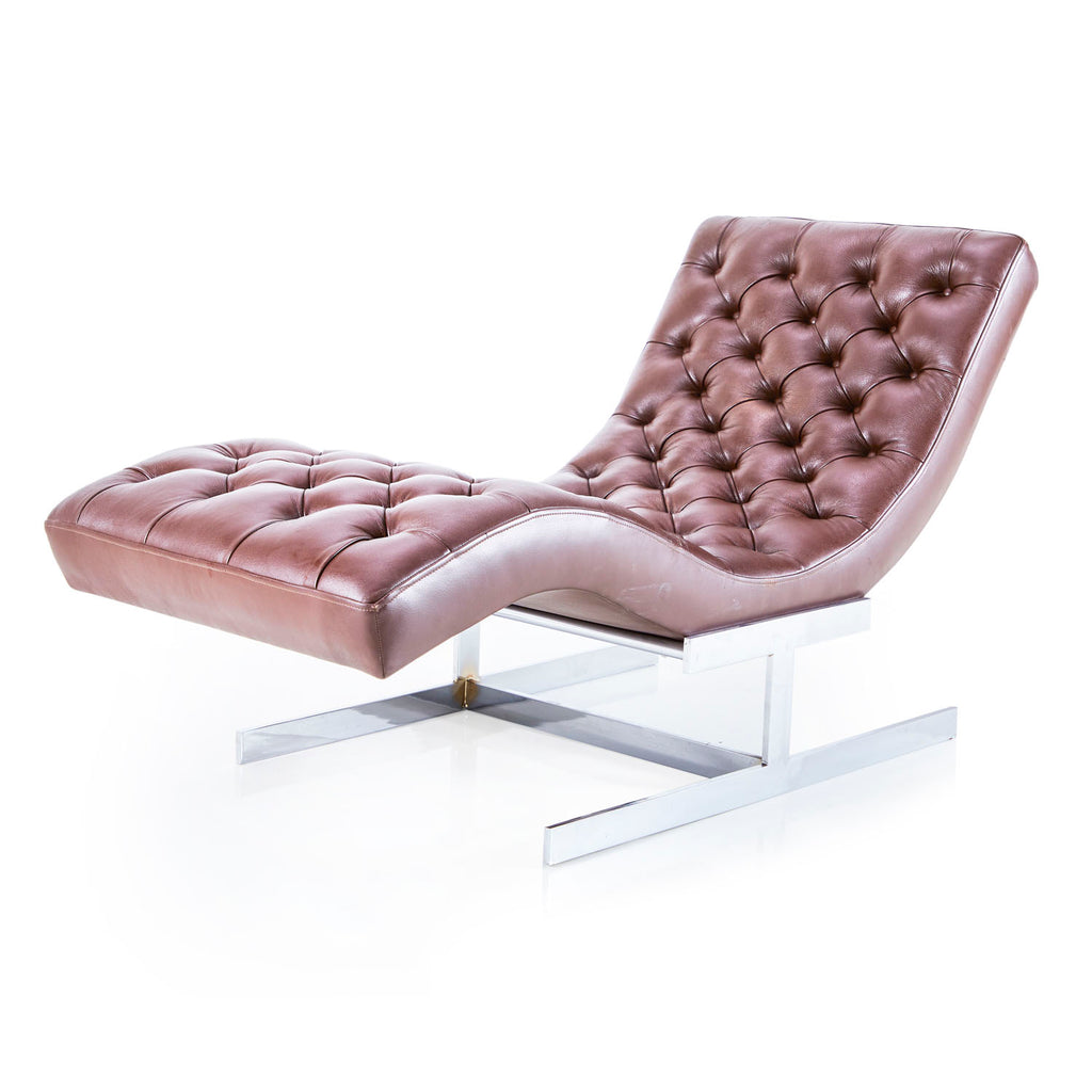 Brown Tufted Leather Chaise