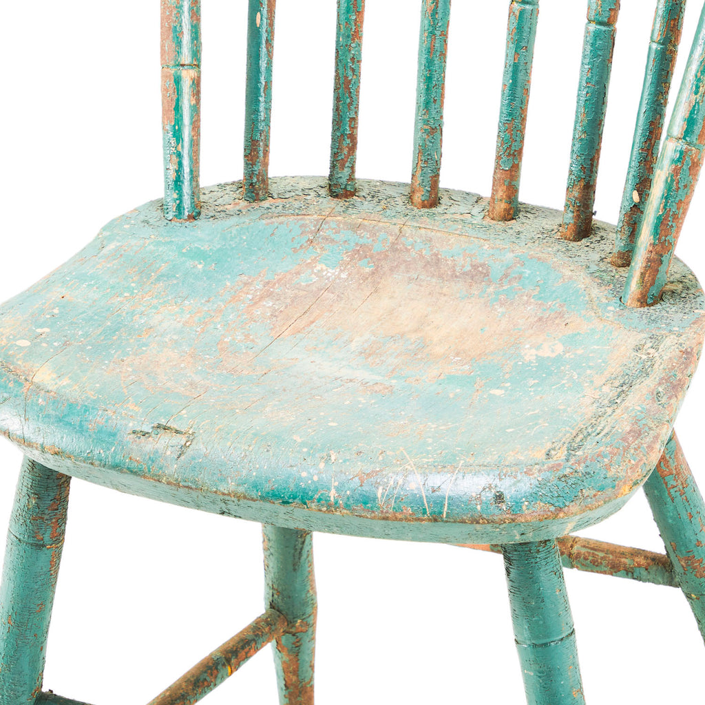 Turquoise Distressed Wood Dowel Back Dining Chair