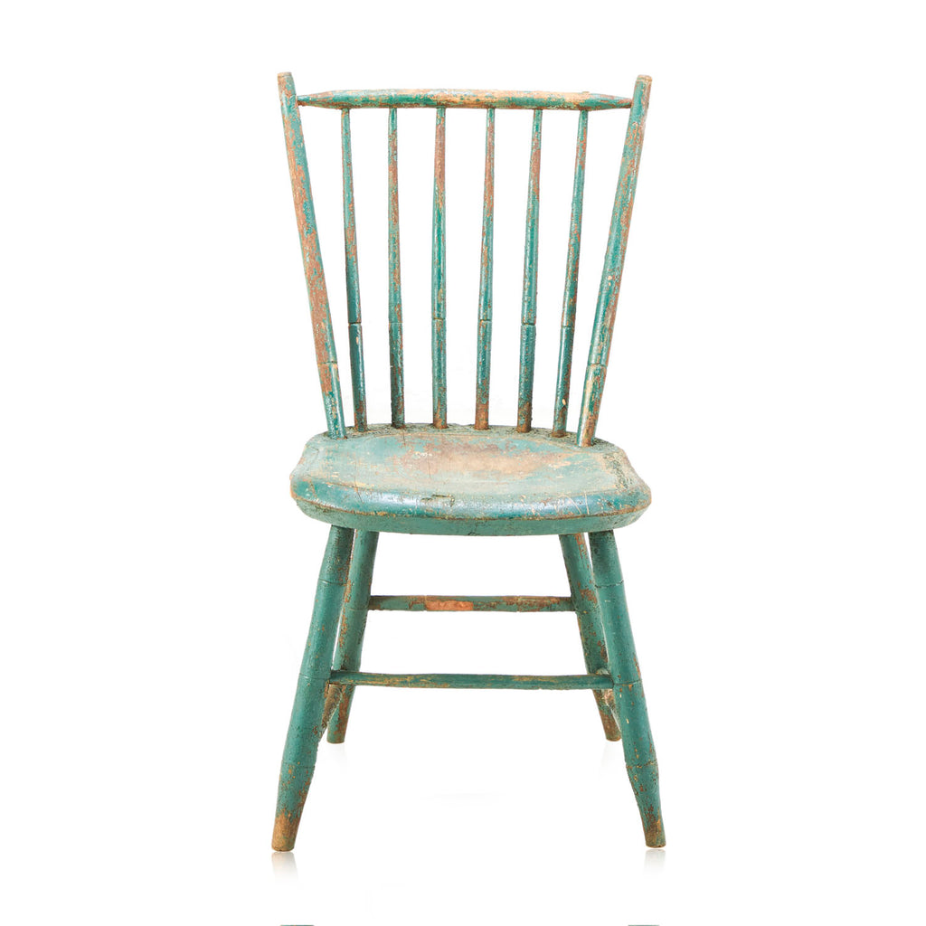Turquoise Distressed Wood Dowel Back Dining Chair