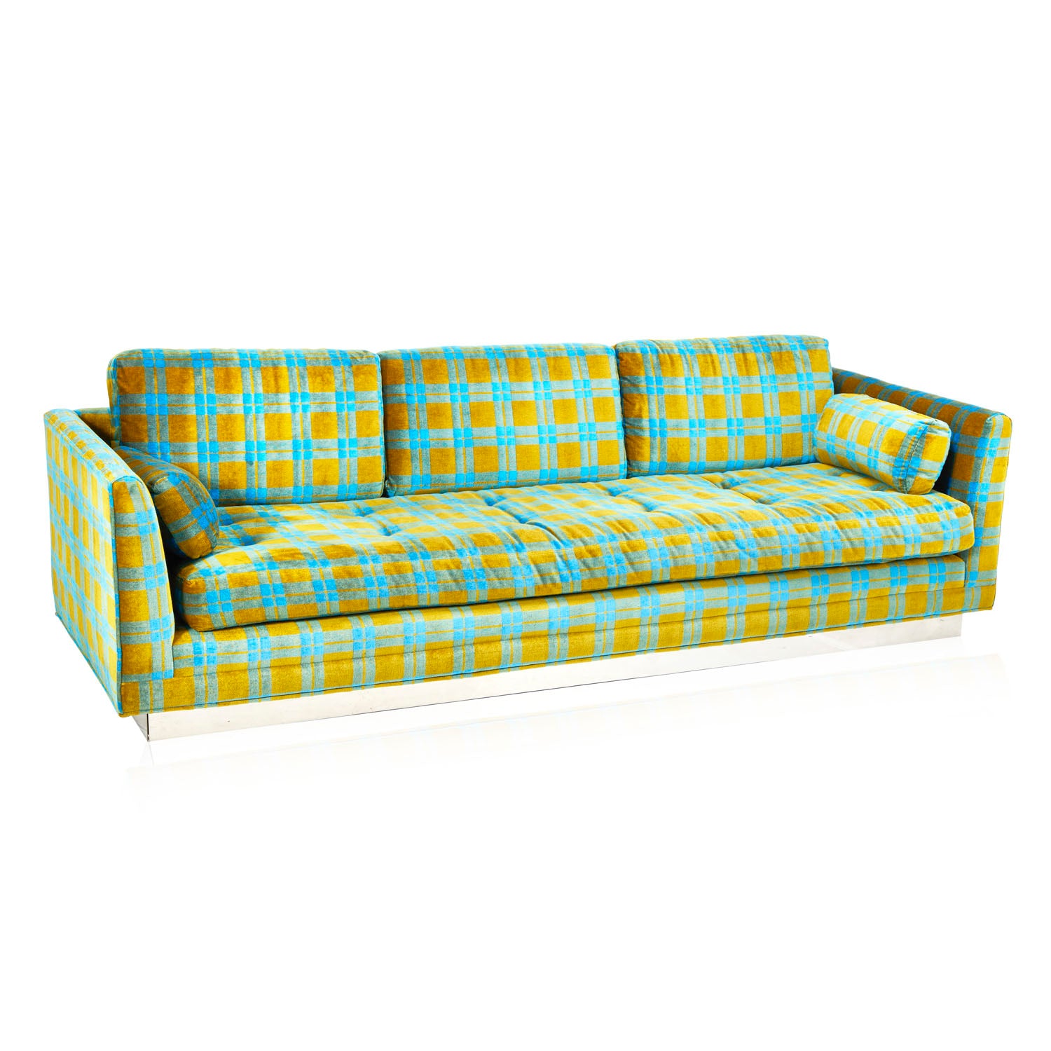Blue Plaid Sofa Set