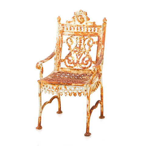 White & Rust Metal Victorian Chair
