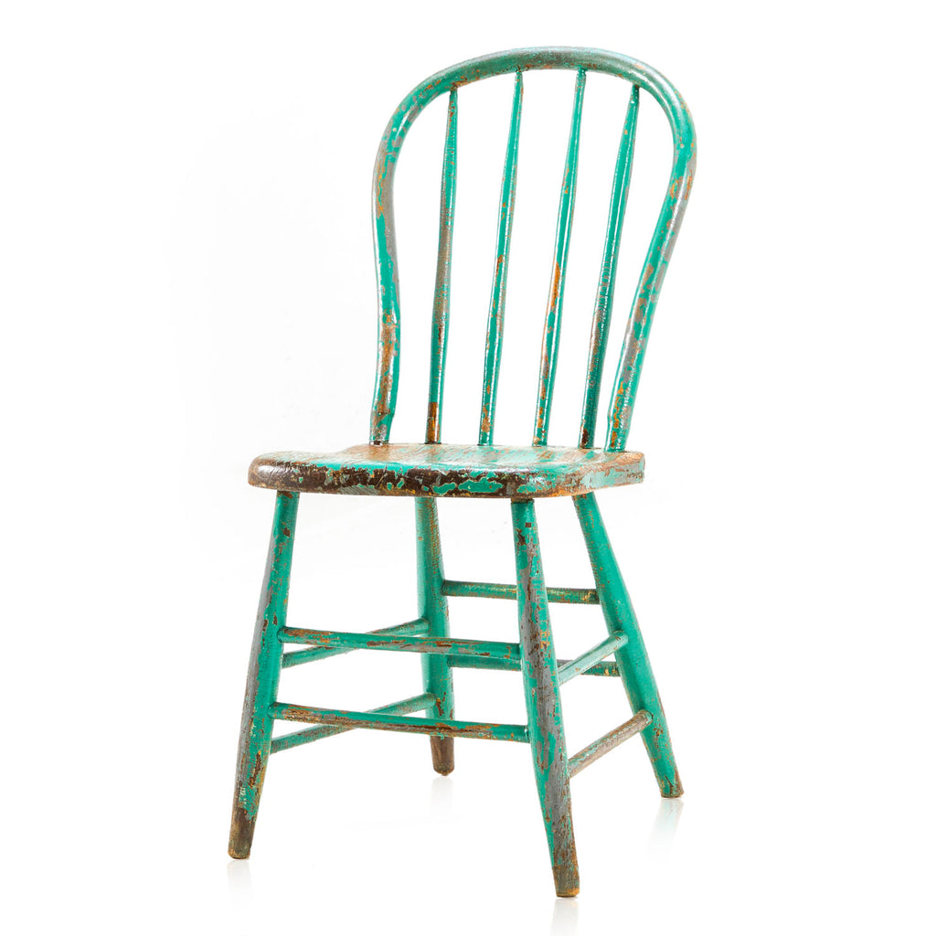 Turquoise Chipped Rustic Wood Windsor Chair