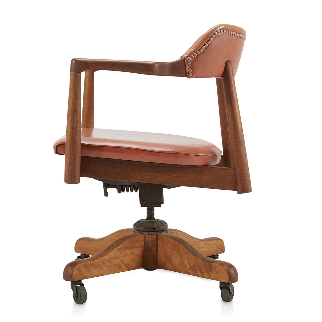 Tan Leather and Wood Vintage Office Chair