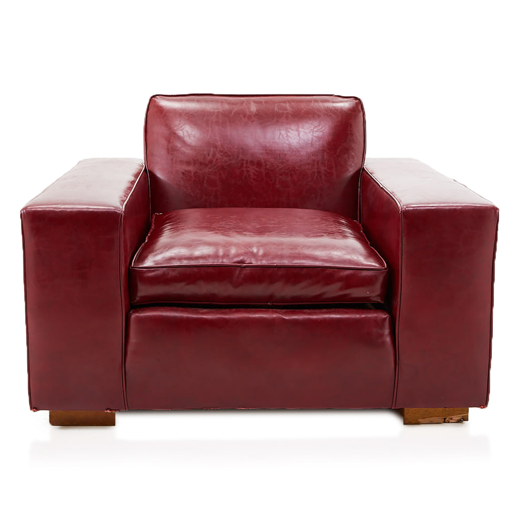 Red Leather Low Square Arm Chair