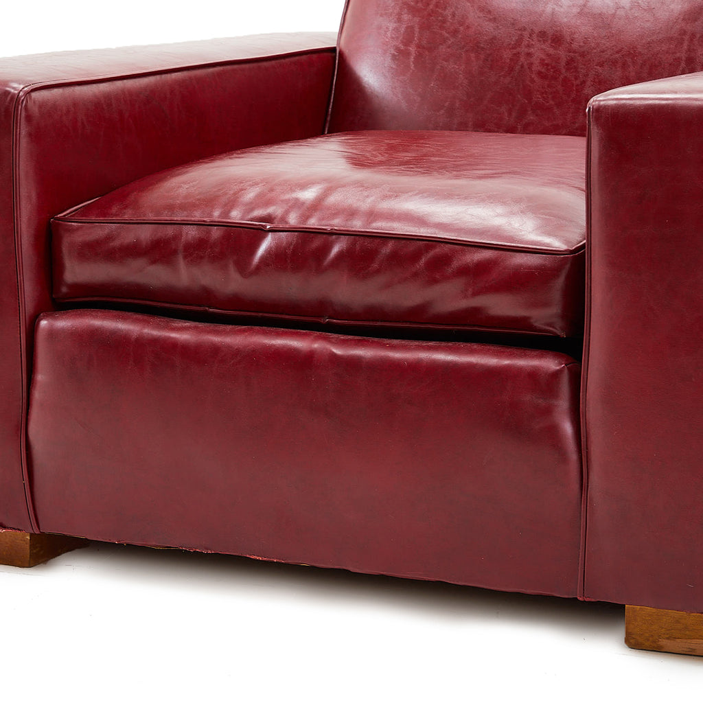 Red Leather Low Square Arm Chair