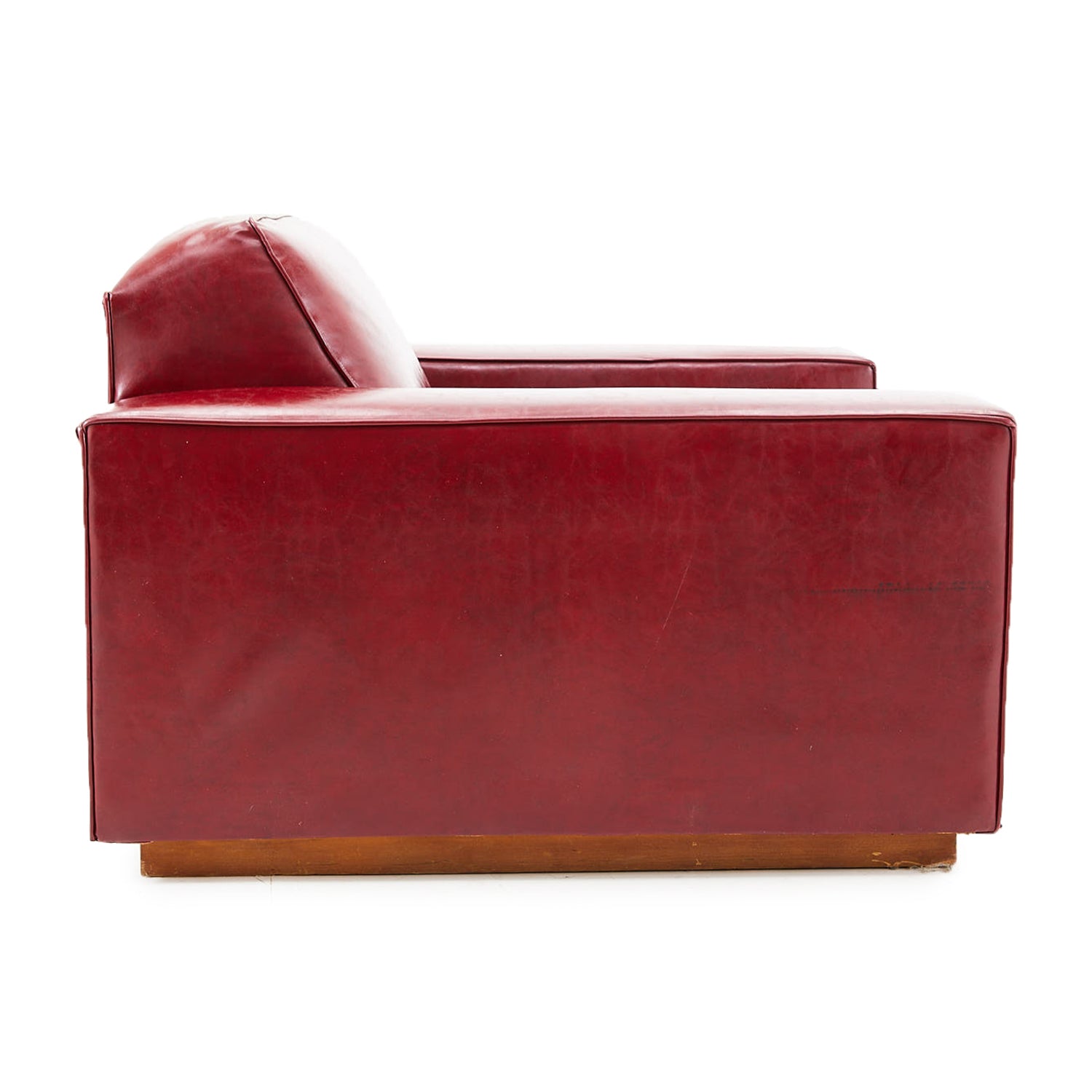 Red Square Chair Red Leather Low Square Arm Chair - Gil & Roy Props