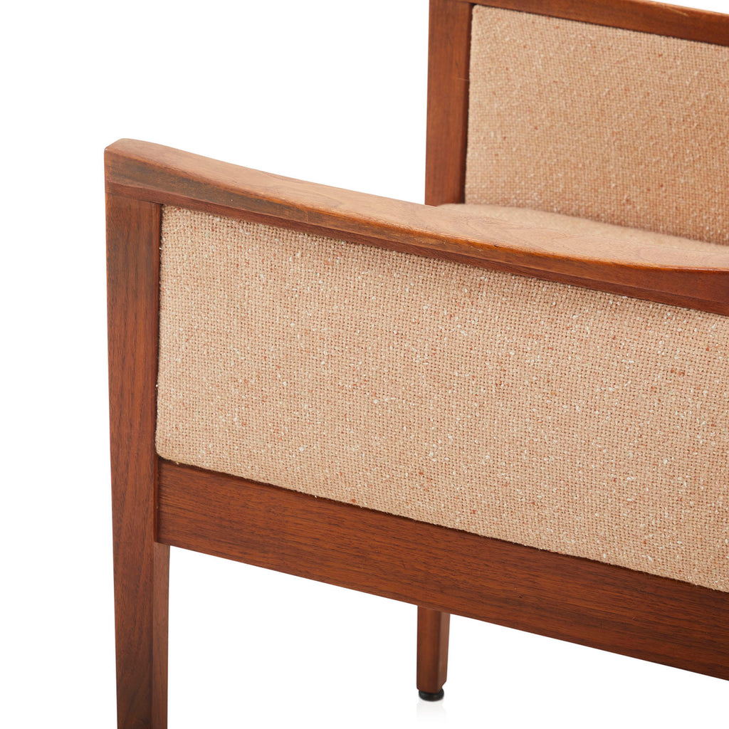 Tan & Wood Upholstered Arm Chair