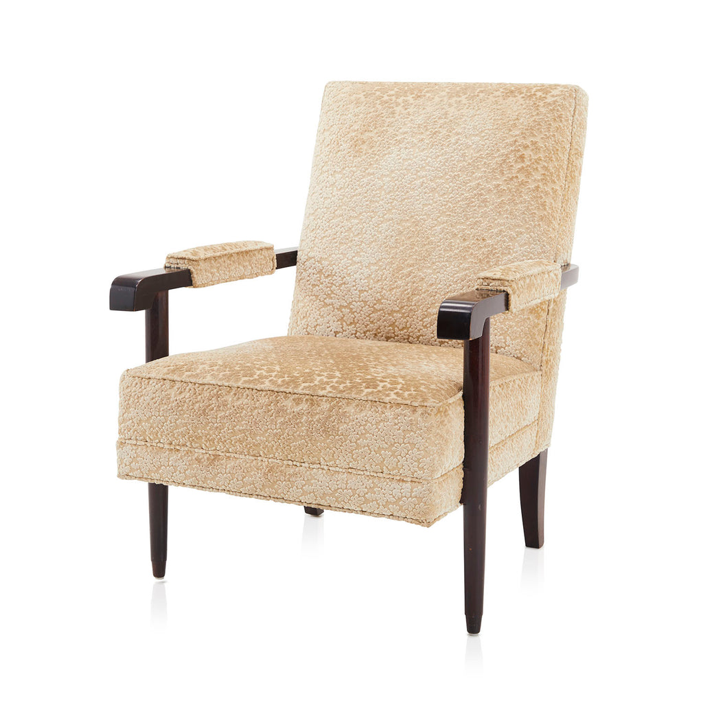 Tan & Wood Contemporary Cream Pattern Arm Chair