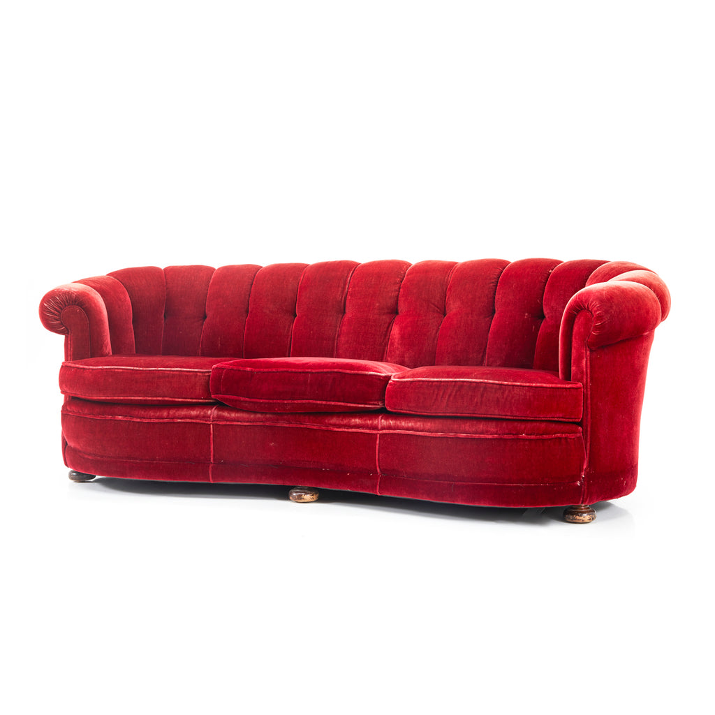 Red Tufted Velvet Rolled Arm Sofa