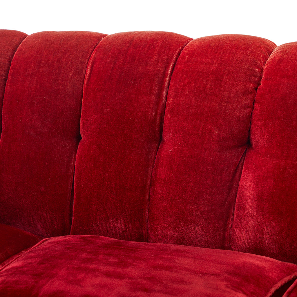 Red Tufted Velvet Rolled Arm Sofa