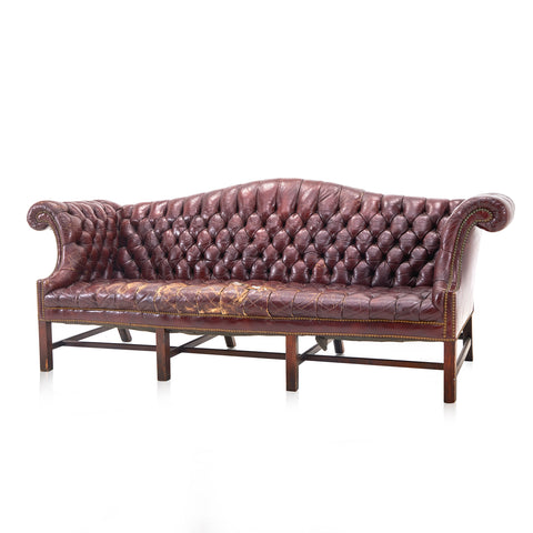 Distressed Deep Red Leather Couch