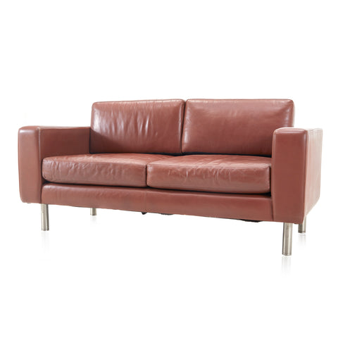 Vintage Brown Vinyl Two Seater Sofa