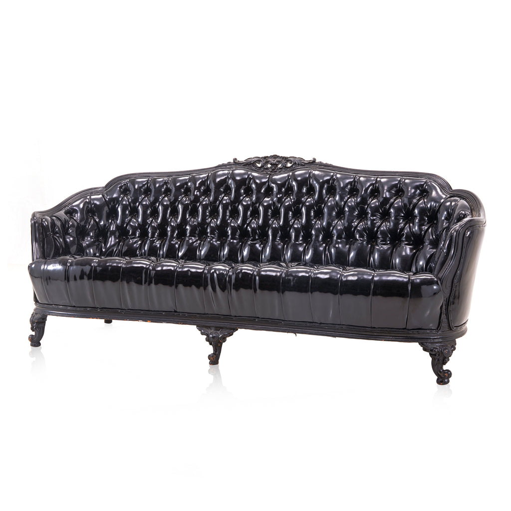 Black Tufted Patent Leather Sofa