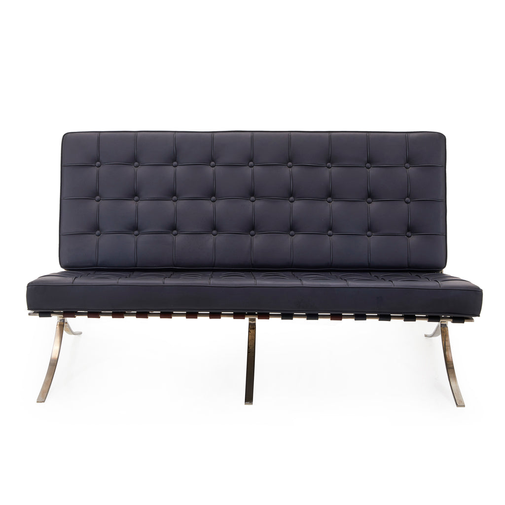 Black Tufted Leather Barcelona Love Seat
