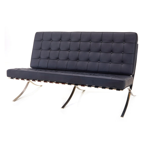 Black Tufted Leather Barcelona Love Seat