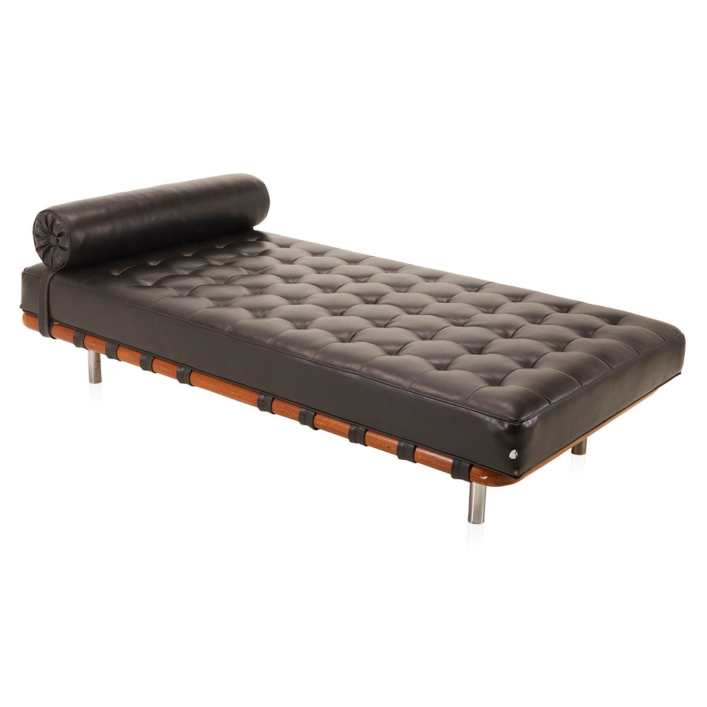 Black Tufted Leather Chaise Daybed