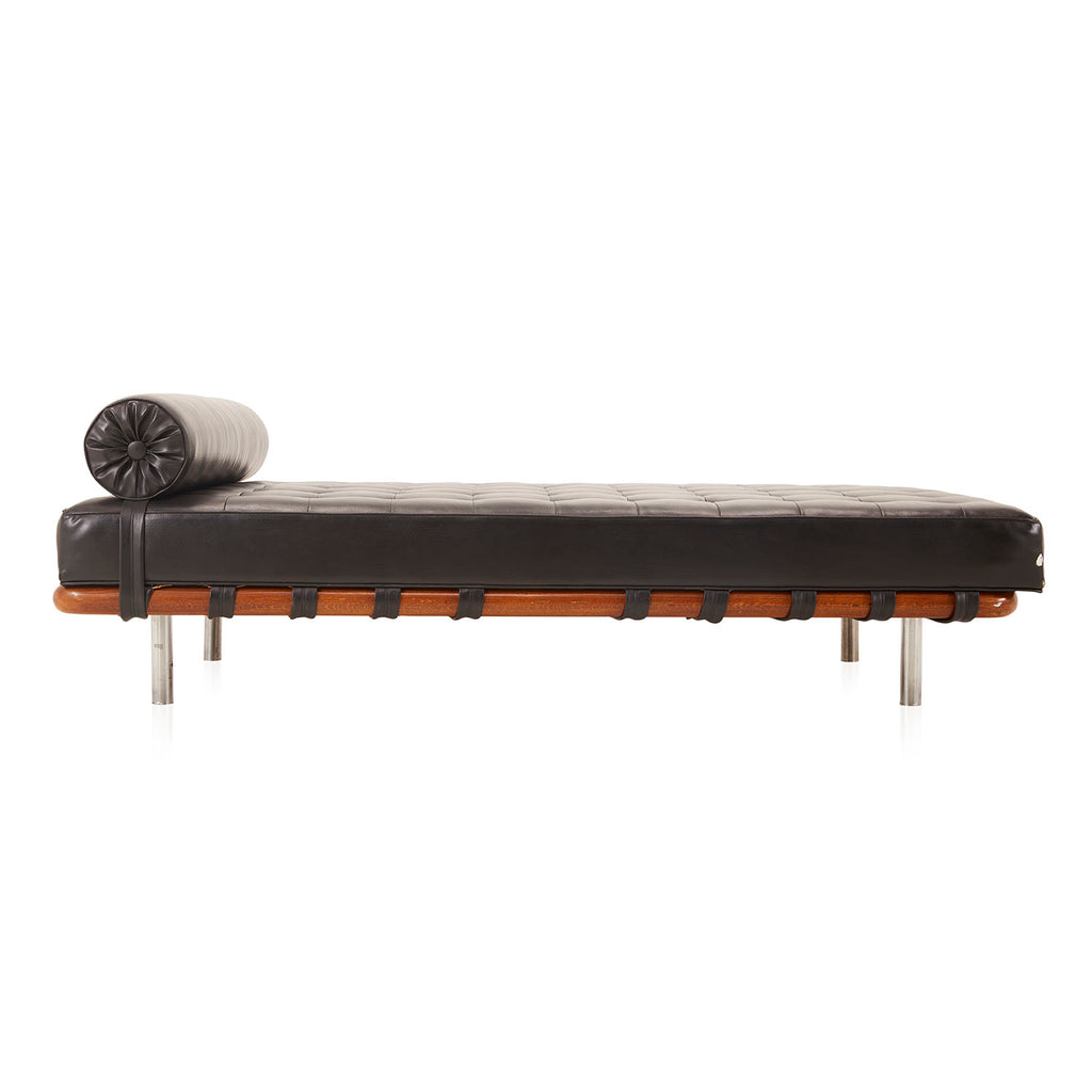 Black Tufted Leather Chaise Daybed