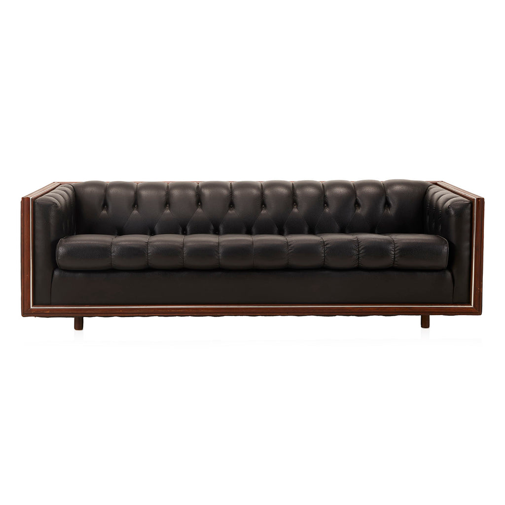 Black Leather Vintage Tuxedo Sofa