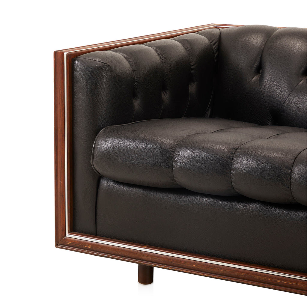 Black Leather Vintage Tuxedo Sofa