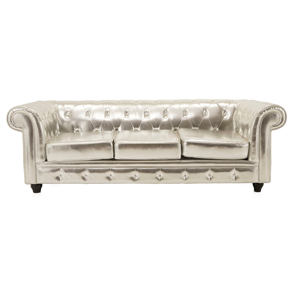 Silver Leather Chesterfield Sofa