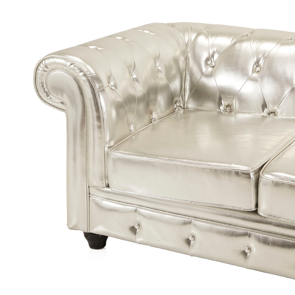 Silver Leather Chesterfield Sofa