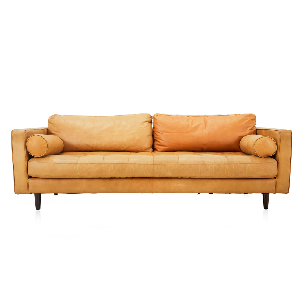 Camel Brown Leather Modern Sofa