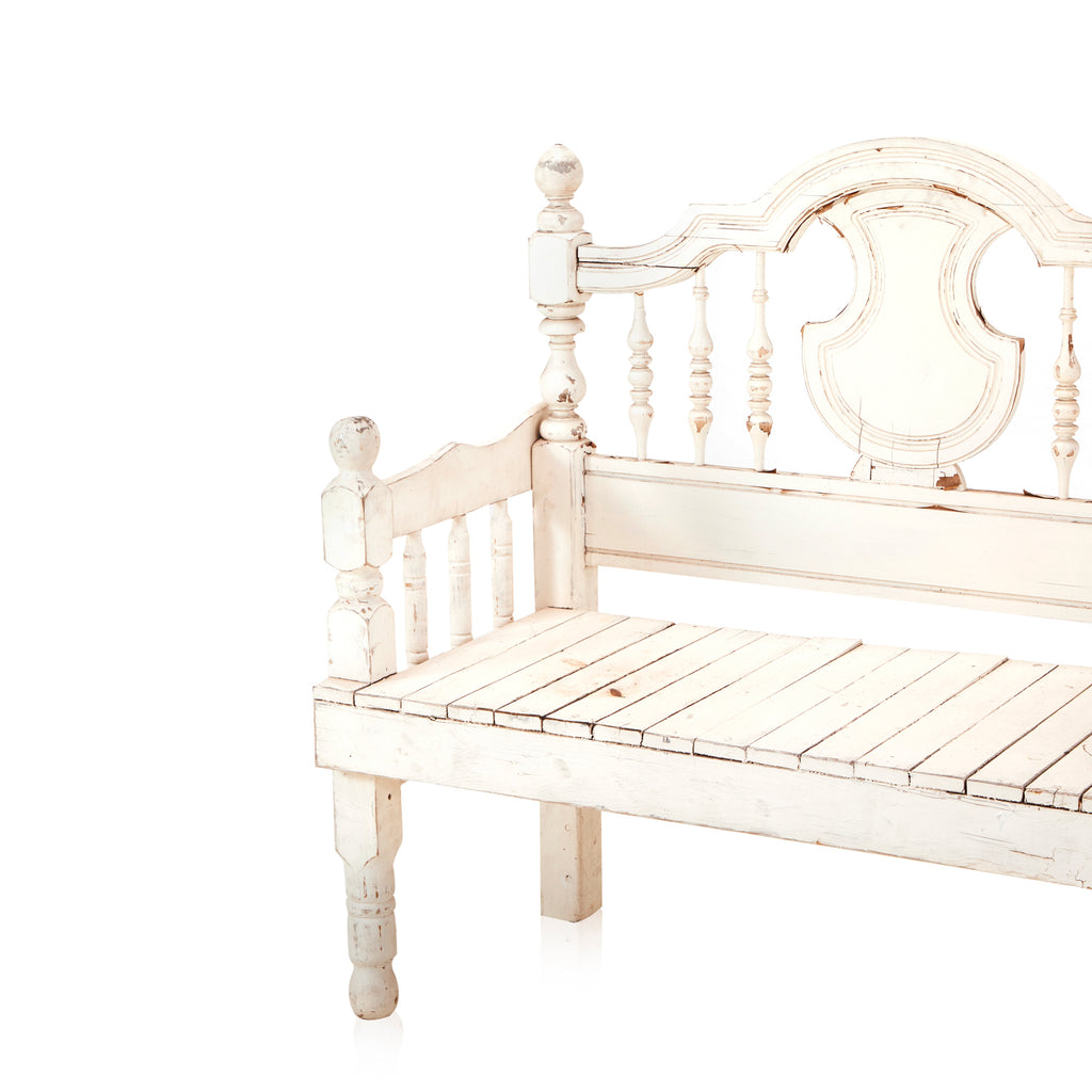 Vintage Ornate White Wood Bench