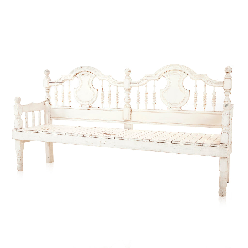 Vintage Ornate White Wood Bench