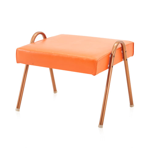 Orange Leather Bent Copper Ottoman