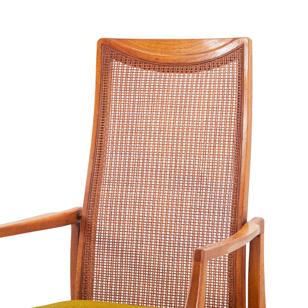 Wood & Cane Back Arm Chair with Yellow Cushion