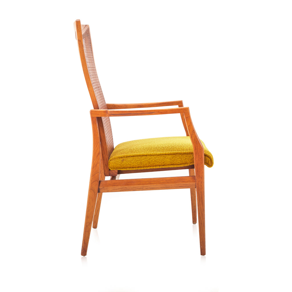 Wood & Cane Back Arm Chair with Yellow Cushion