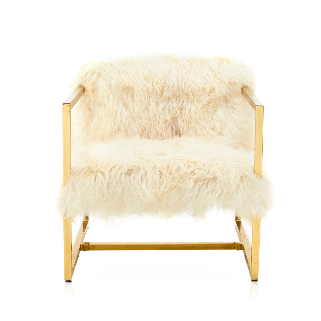 White Faux Fur & Gold Arm Chair