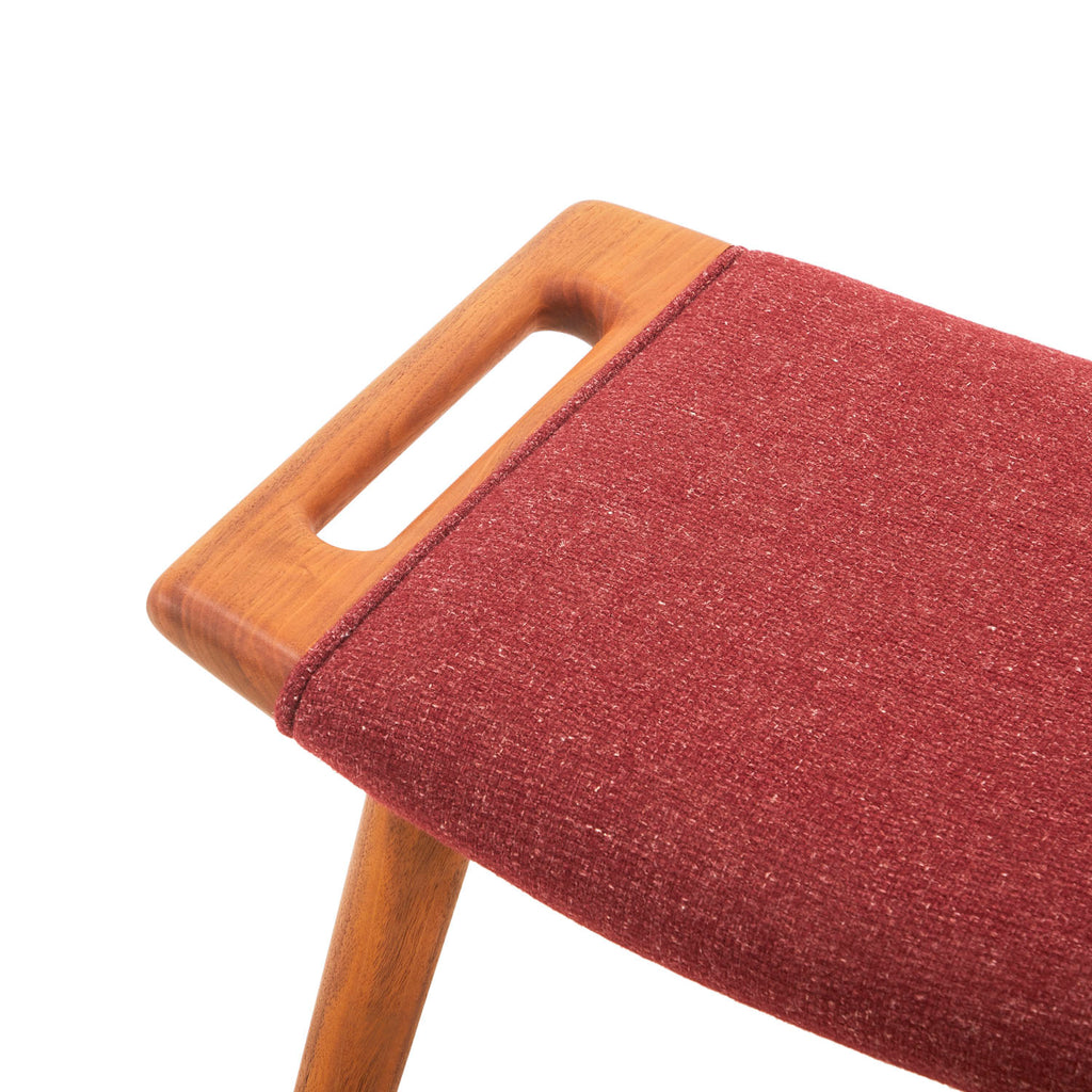 Red Wool and Wood Ottoman