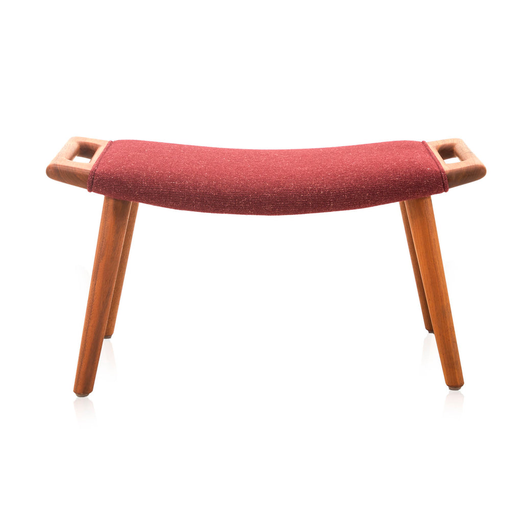 Red Wool and Wood Ottoman