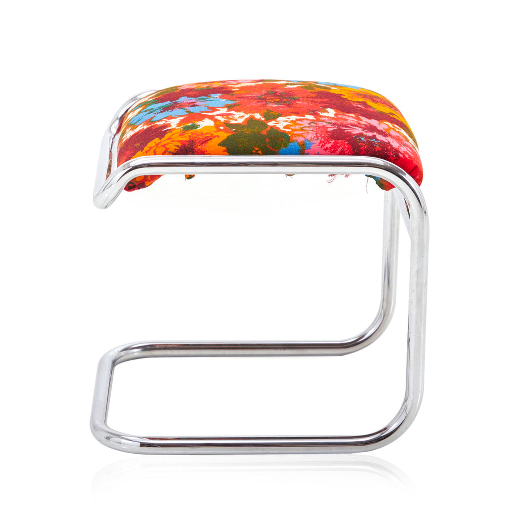 Chrome + Bright Floral Low Stool