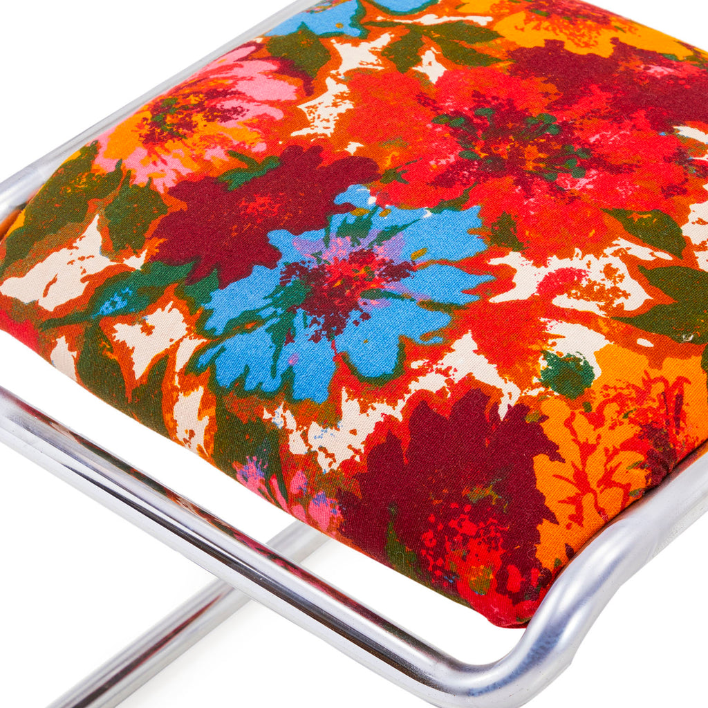 Chrome + Bright Floral Low Stool